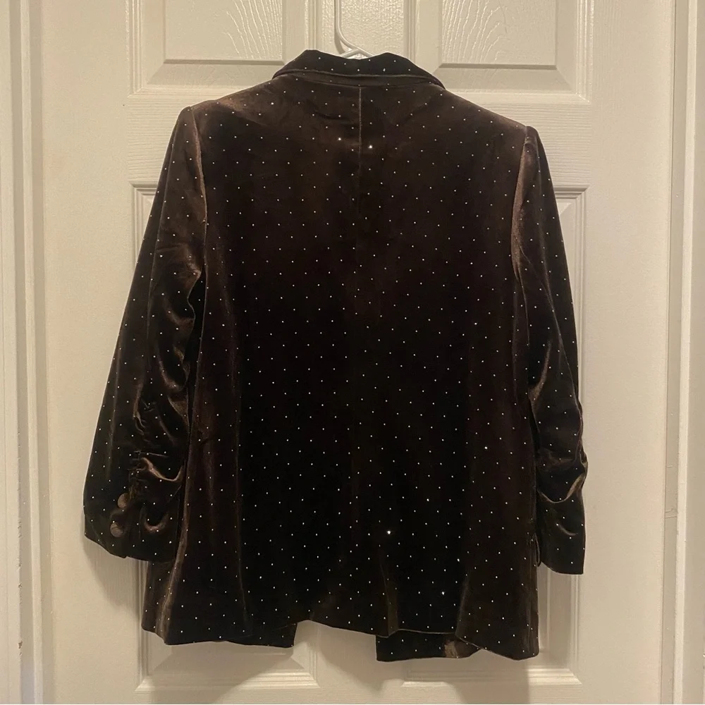 Skies Are Blue Brown Rhinestone Velvet Blazer & Pant Set - Picture 12 of 16